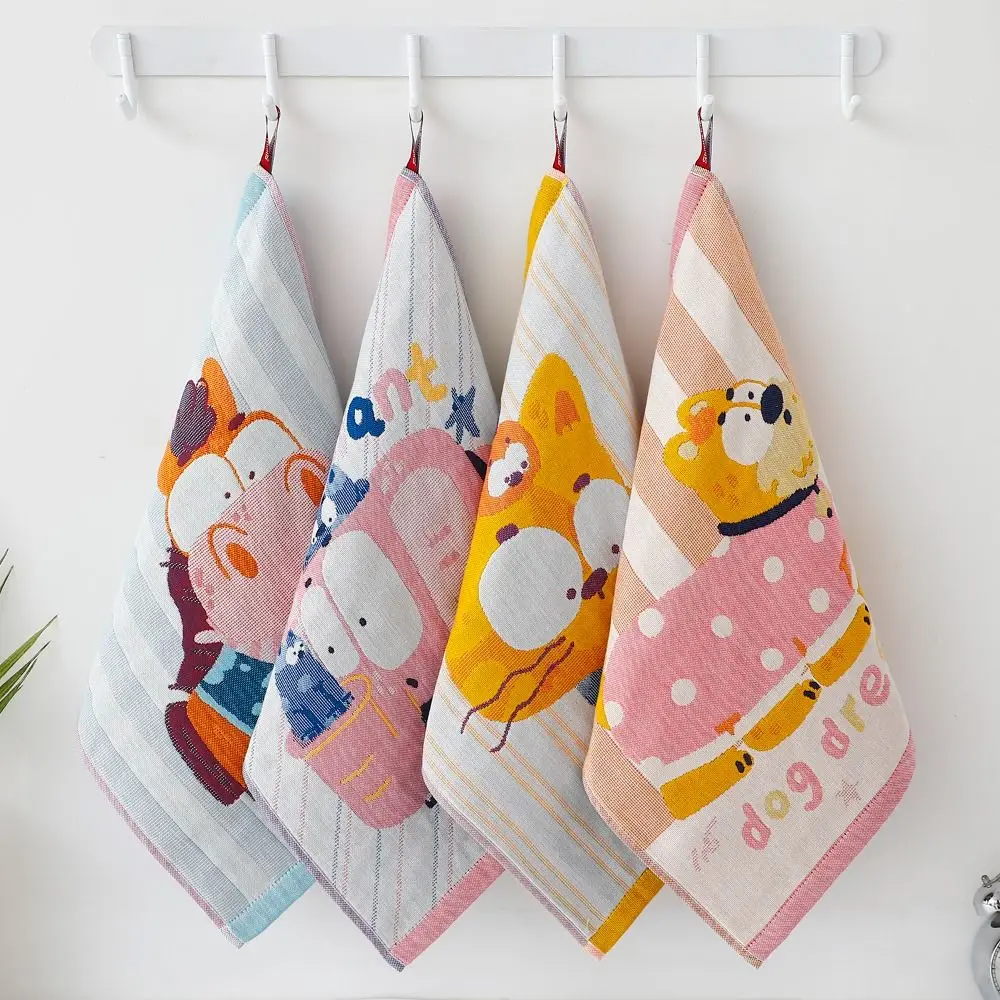 34x40cm Large Hand Towel Cartoon Quick Dry Pure Cotton Dish Cloth 4 Layer Cotton Gauze Decorative Tea Towel