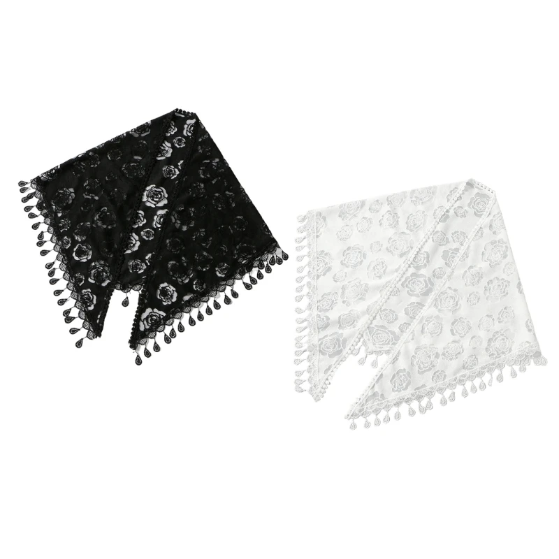 

Unique Fine Embroidered Lace Triangular Bandana 130x50cm Wedding Party Shawl
