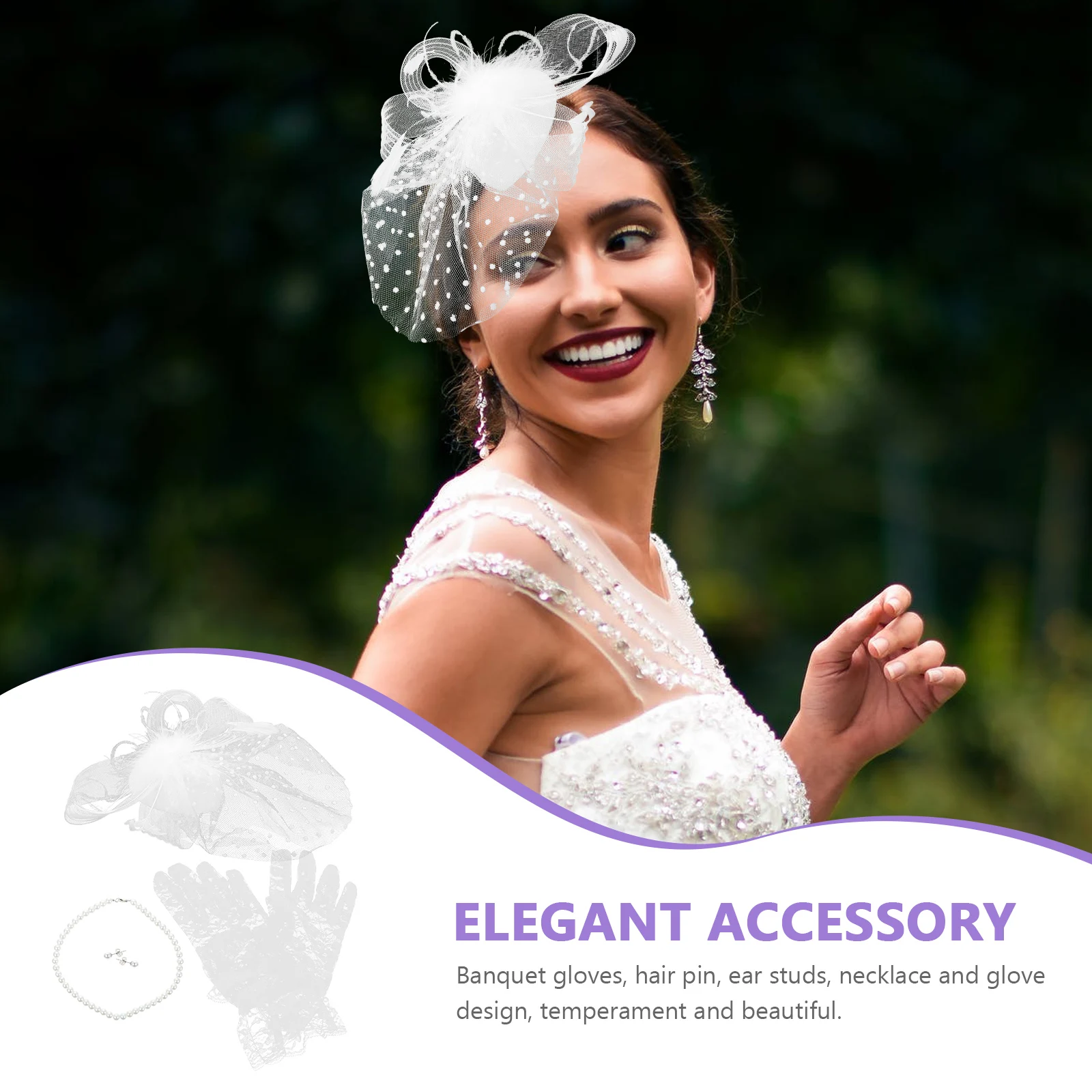 

1 Set Elegant Hairpin Pearl Ear Studs Necklace Gauze Gloves Masquerade Wedding Church Tea Party Costume Accessory Decor