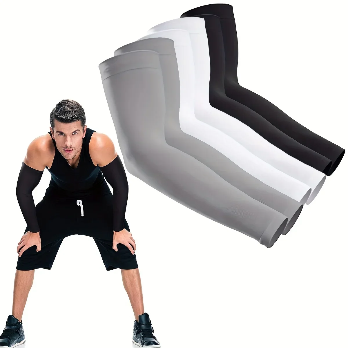 3 Pairs Ice Silk Arm Sleeves Breathable Cooling UV Sun Protection High Elastic for Outdoor Cycling Mountaineering