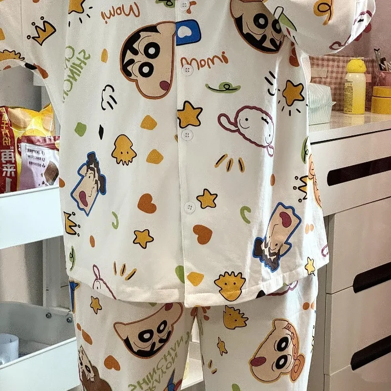 Crayon Shin Chan Pajamas Cute Cartoon Women's Kawaii Anime Long Sleeved Japanese Cartoon Cute Student Home Suit Pajamas Set