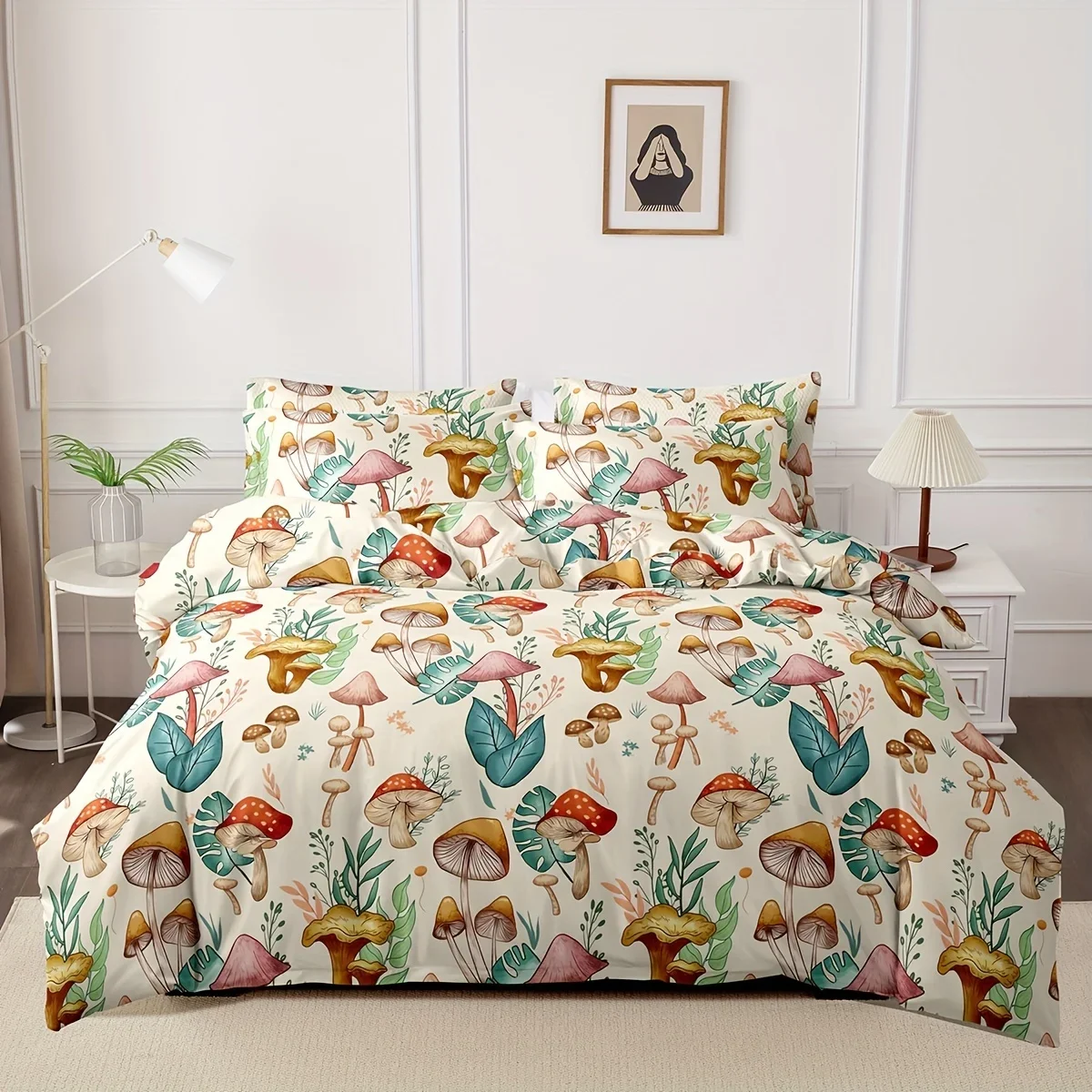 Mushroom Plant Print Duvet Cover Set Soft Comfortable and Machine Washable Vibrant Floral Design Perfect for Bedroom Dorm