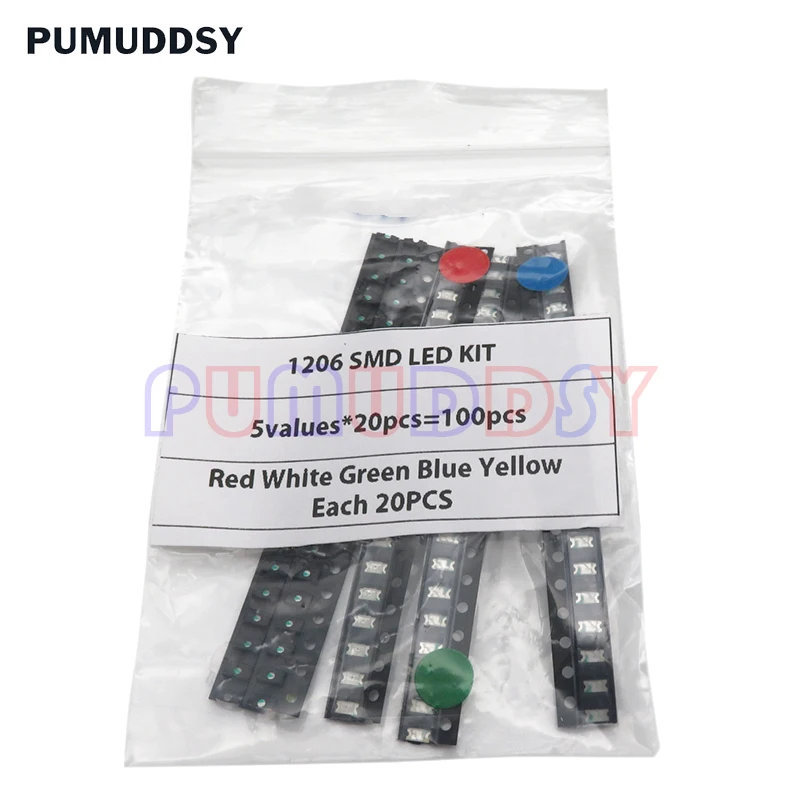 100PCS=5 Colors X 20PCS 5050 5703 1210 1206 0805 0603 LED Diode Assortment SMD LED Diode Kit Green/ RED / White / Blue / Yellow image 4