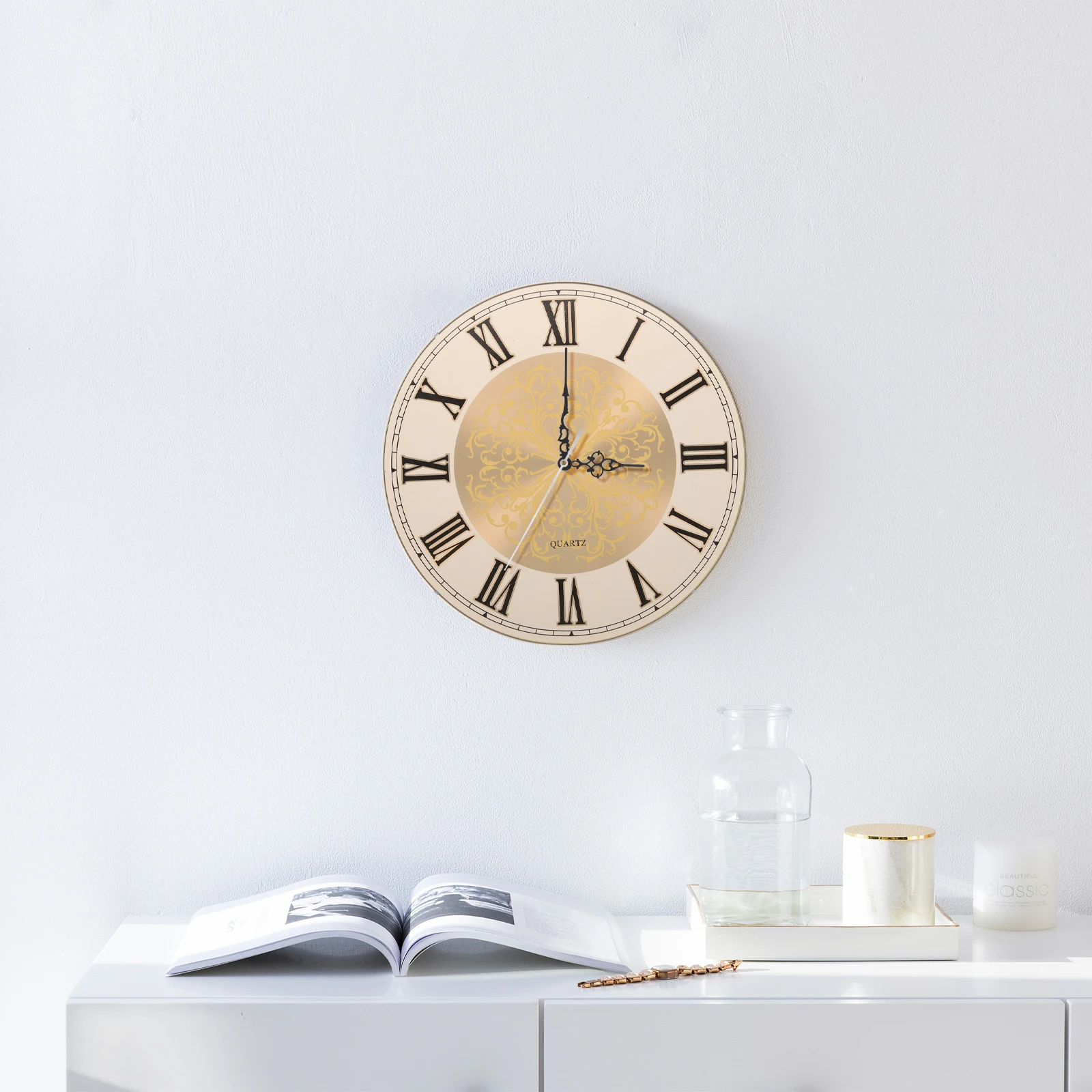 

Retro Quartz Clock Dial Plate Round Metal DIY Wall Clock Accessories 12 Number Replacement Parts Smooth Edge Durability Home