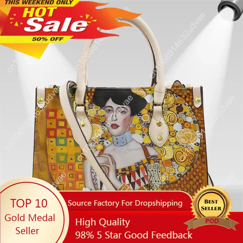 

Oil Painting Kiss/Waterlily Designer Handbags Gustav Klimt/Monet Women's Leather Shoulder Bags Daily Casual Crossbody Bag Bolso