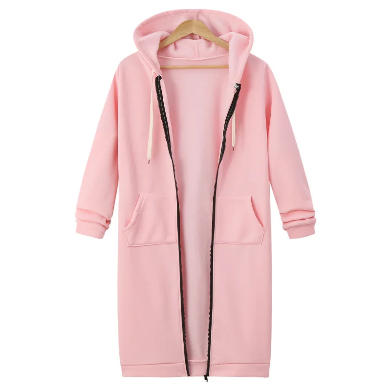 Autumn Winter Solid Color Thicken Hoodies Women Fashion Korean Style Zipper Long Sleeved Hooded Sweatshirt Office Ladies Tops