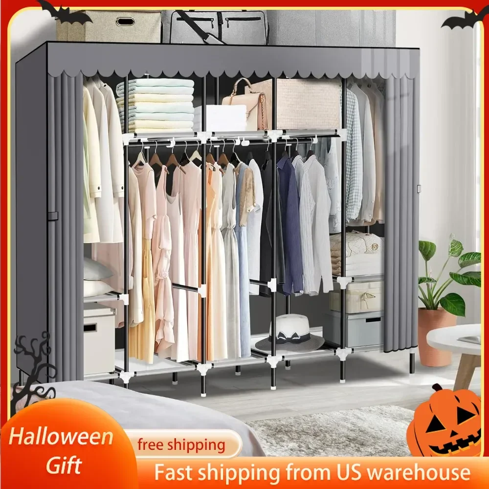 

Portable Closet, Large Size 82 "portable Closet with 5 Hanging Areas and 10 Storage Racks, Sturdy 25mm Steel Pipe,