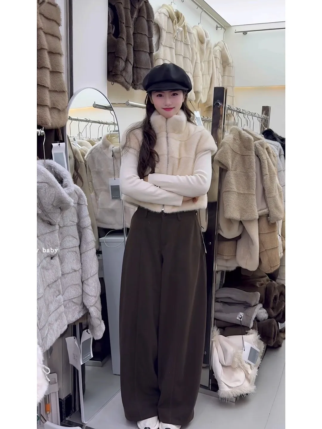 Chaleco de piel de visón sin mangas con cuello levantado para mujer, Top para mujer, ropa de calle de estilo coreano, chaleco de piel cálido y esponjoso, prendas de vestir