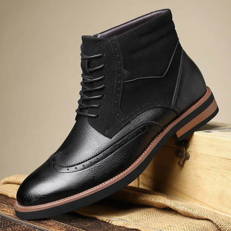 New Autumn Winter Vintage British Men Ankle Boots Real Leather Business Brogue Shoes Outdoor Work Boots Desert Motorcycle Boot