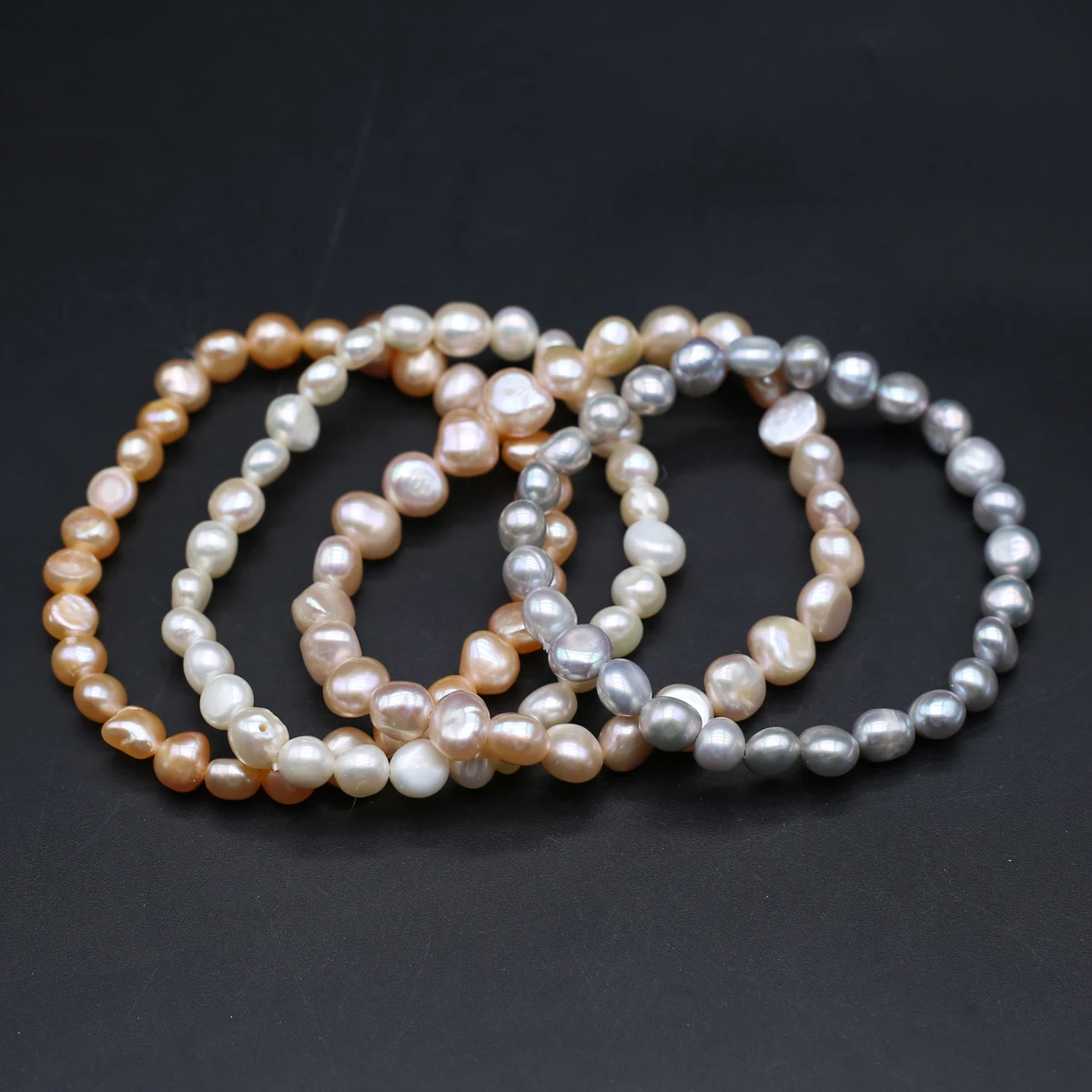 Pulseras de cuentas de perlas naturales de agua dulce, brazalete de cuentas de perlas de elasticidad irrompible de 18cm, accesorios de boda simples de 7-8mm