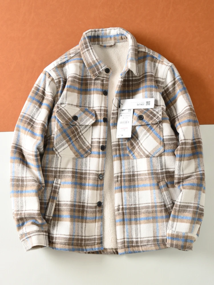 

Z-Home Sle Men's Vintage Collar Warm Plaid Fce Lined Cotton Jaet Thiened Urban Faion Regular Length Coat