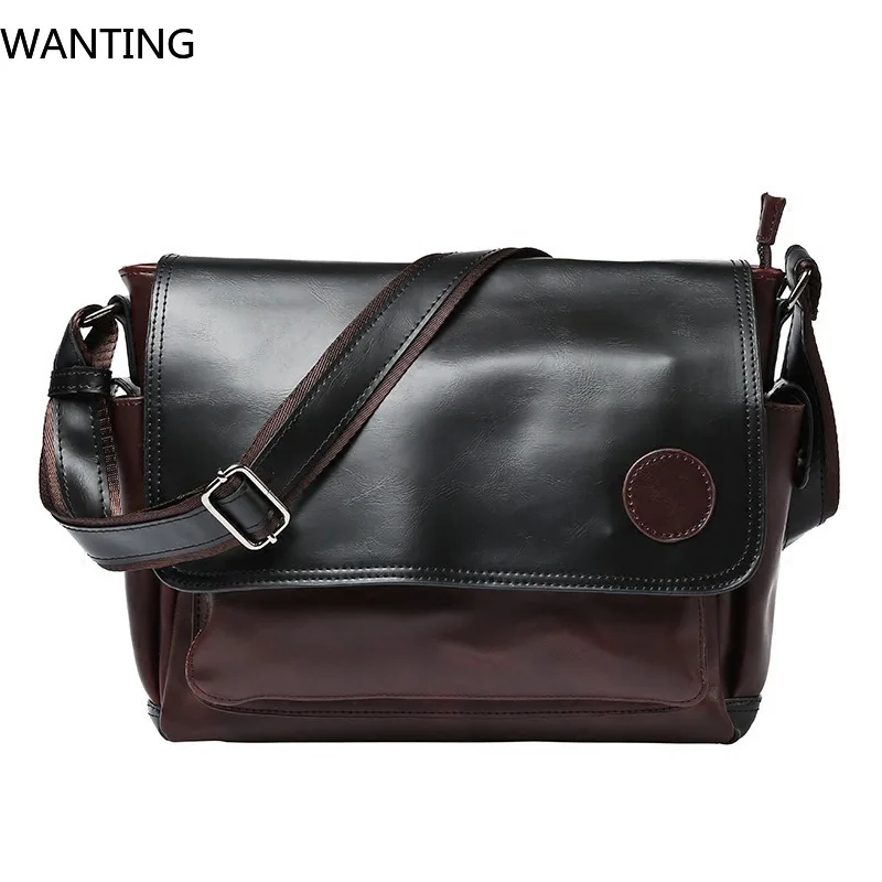 كريزي هورس جلد الرجال حقيبة كتف موضة فاخرة حقيبة ساعي الرجال حقيبة كتف قدرة عالية السفر عبر الجسم حقائب اليد #2