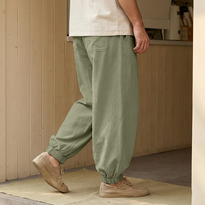 Europäische und amerikanische Freizeithose für Herren: Sommerliche Strand-Leinenhose in Übergröße mit Bündchen am Knöchel – Detail 32