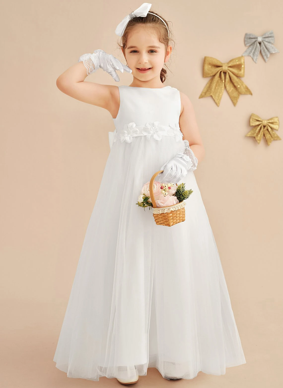 

YZYmanualroom/A-line Scoop Floor-Length Satin/Tulle Flower Girl Dress