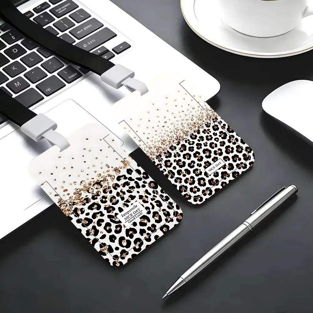 Golden Dot And Leopard Print ID Badge Holder With Lanyard Neck Strap For Office School Name Card Credentials Case
