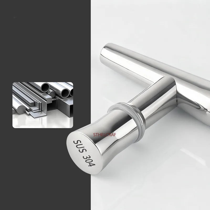 1PC 145mm Pitch Bathroom Door Handle 304 Stainless Steel Glass Handle Balcony Sliding Door Single-side Pulls Furniture Hardware