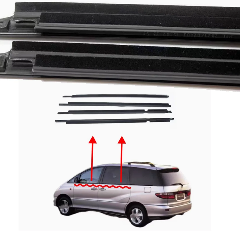 4Pcs Window Weather Strips for Toyota Previa XR30 XR40 Estima Tarago 2000~2005 Window Rubber Sealing StripDecorative Accessories