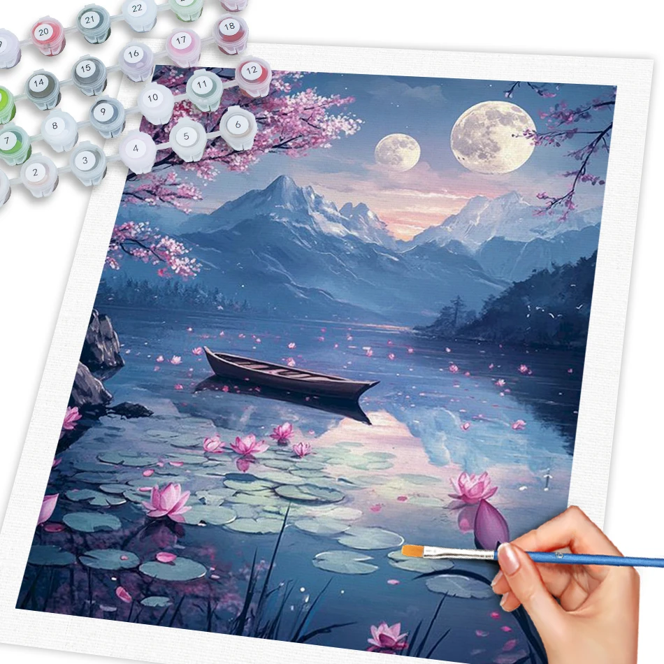 

GATYZTORY Lotus Pond Paint By Numbers Home Wall Decor Diy Making Kits Scenery Easy Paint Picture Painting With Numbers