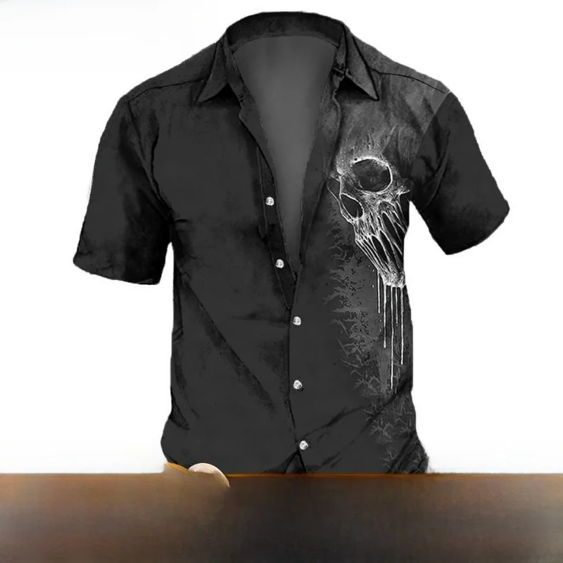 

Retro 3D Skeleton Slim Fit irt Faionable Urban Japanese Sle ort Sve Printed Casual irt for plus Size Men
