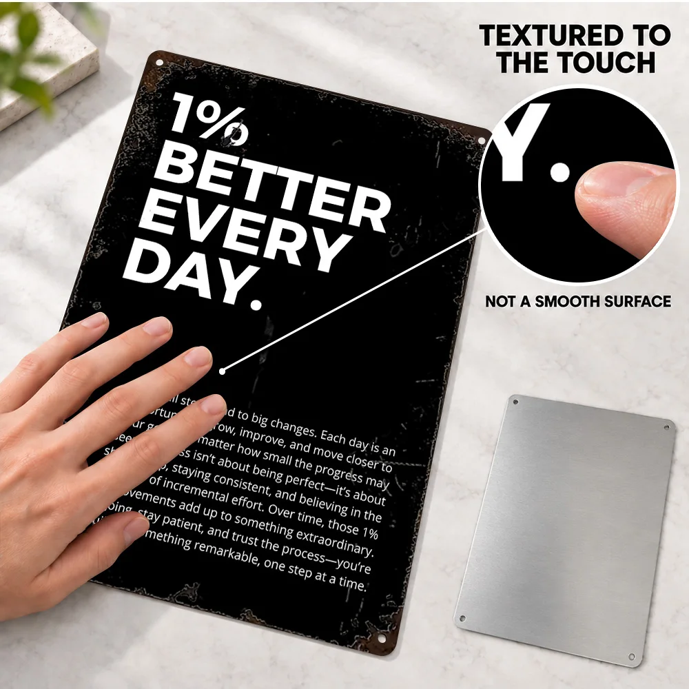 1% Better Every Day Inspirational Printed Poster Typography Wall Art For Office Personalized Aluminum Metal Sign Athlete Gift