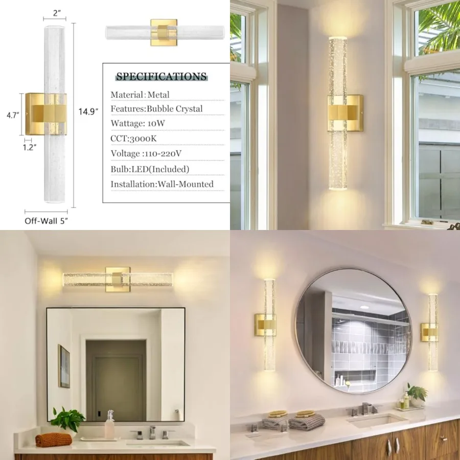 

LED Wall Sconce Lights Warm Light Modern Crystal Wall Lights Vanity Lighting Fixtures Sconces for Bathroom Living Room Bedroom