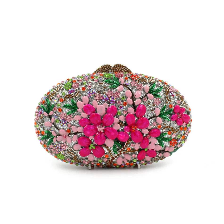 

New Arrivals Colorful Flower Patterns Ethnicity Rhinestone Handbag Woman Evening Bags