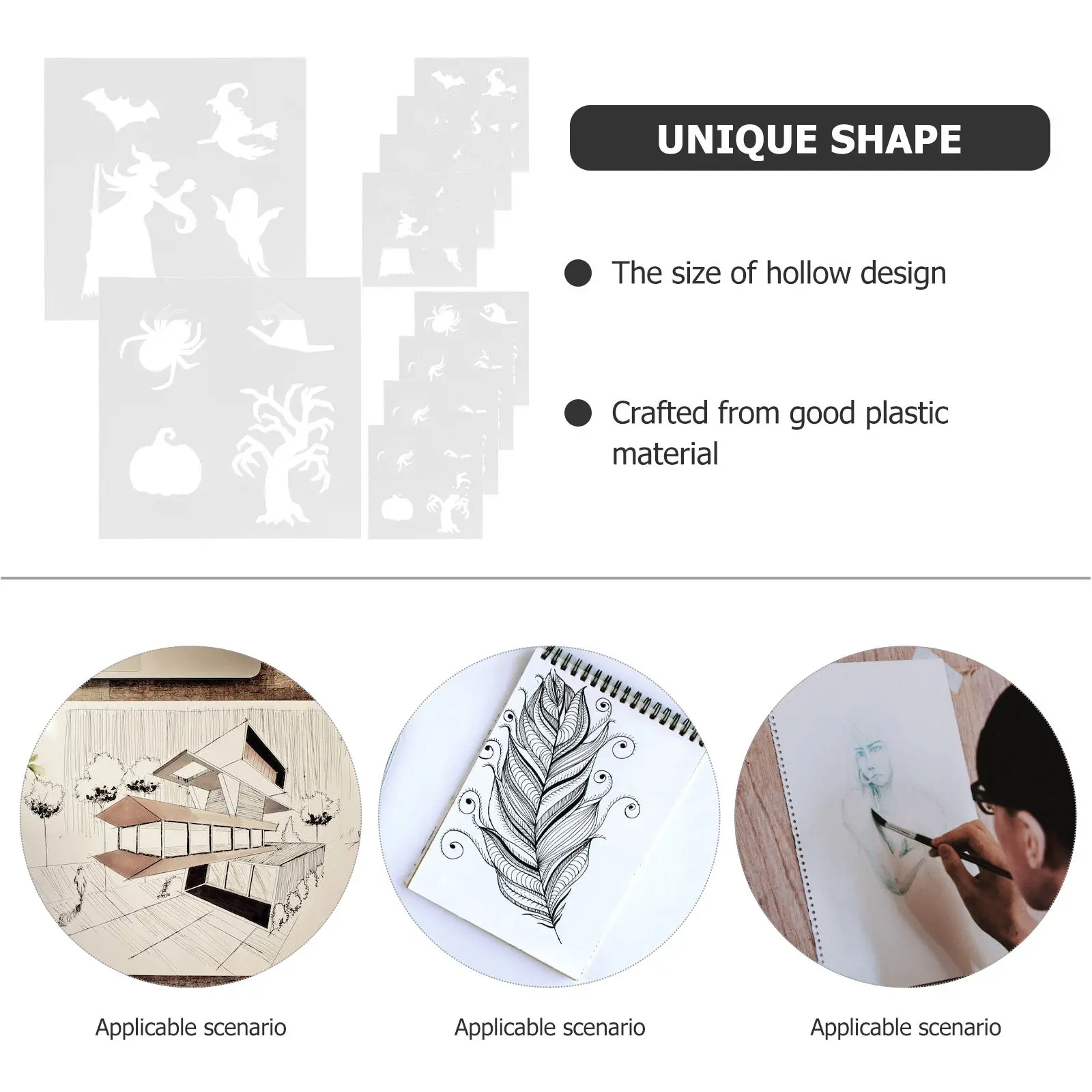 Halloween Stencil Set 10 Sheets Smooth Texture Reusable Portable Lightweight for Craft Projects Festival Decor Sign