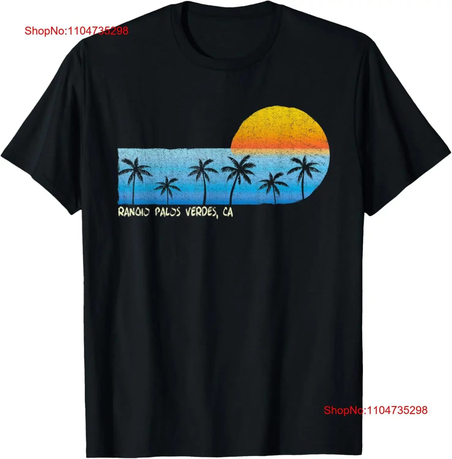 Vintage Rancho Palos Verdes CA palmeras puesta de sol playa camiseta vintage lavado Top para uso diario cómodo versátil