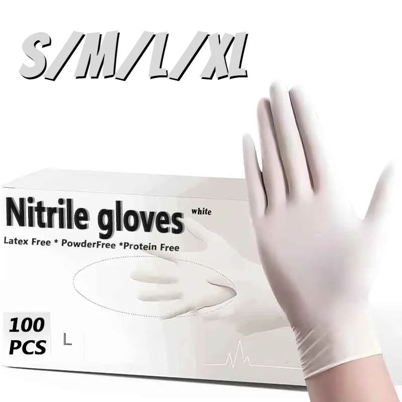 80PCS White Disposable Nitrile Gloves Powder Free Durable Household Cleaning Gloves Tattoo Nail Art Food Processing Tools