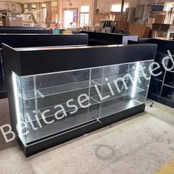 custom，6 Feet Multifunctional Retail Store Shop Cash Desk Wooden Ledge Top Checkout Counter With View Front Glass Showcase