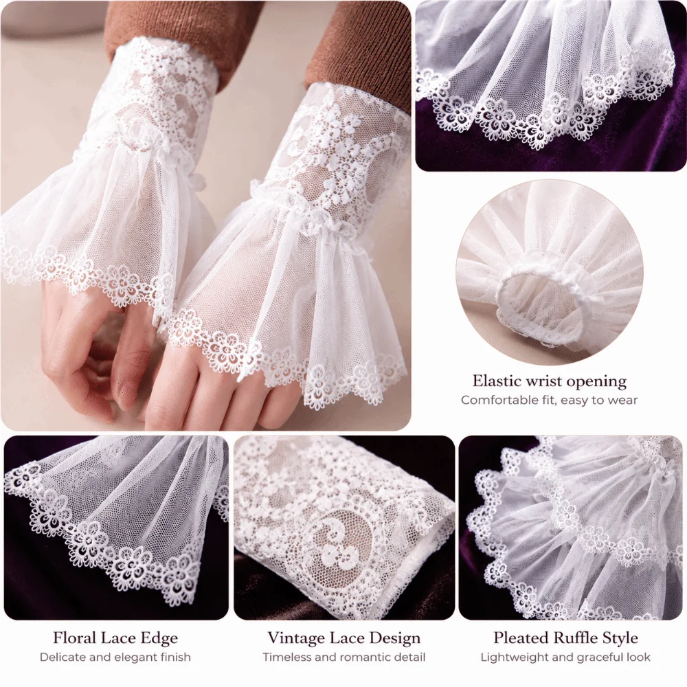 Fingerless Glove Knit - Fashion Pleated Ruffles Detachable Cuffs Ruched