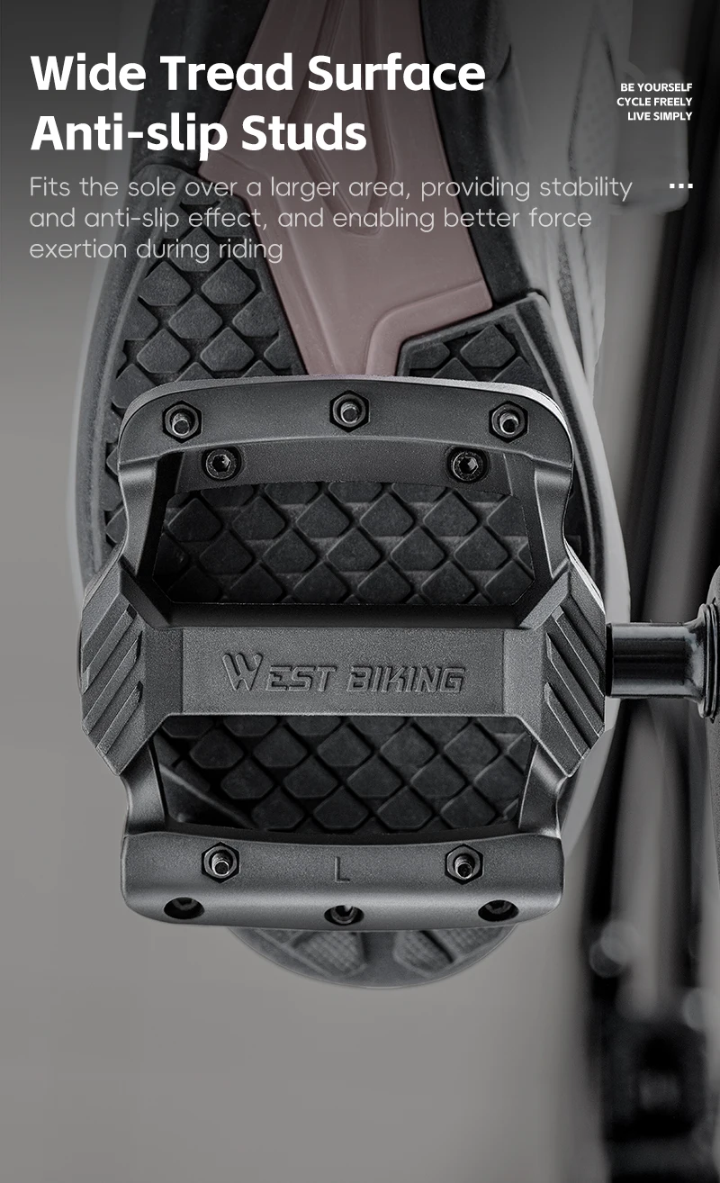 WEST BIKING Fahrradpedale, leicht, 3 Lager, Nylon-Fahrradpedal, verbreitert, rutschfest, gedichtete Lager, flache Pedale, Fahrradteile – Detail 6