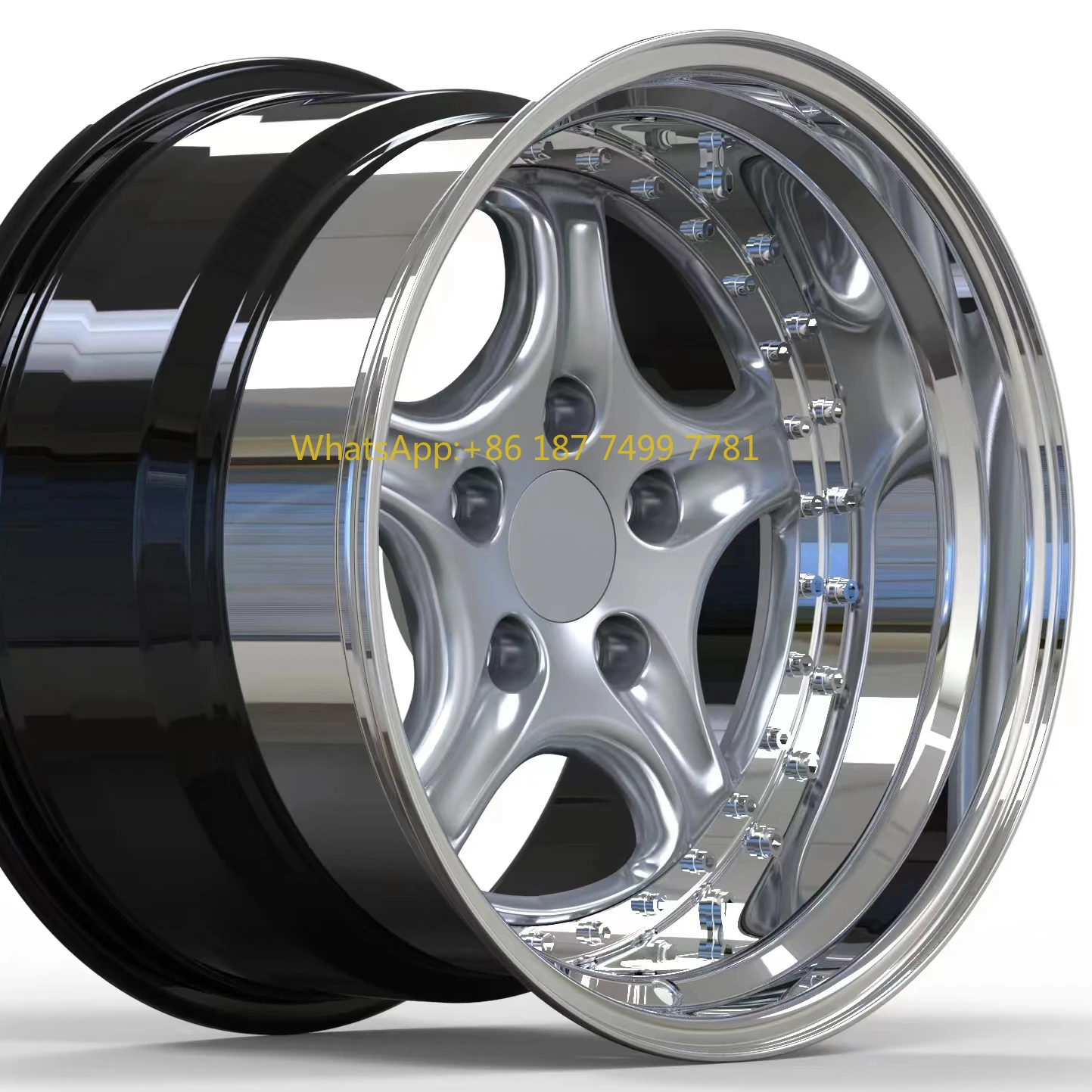 

High Quality Three Piece Forged Wheels 18-24Inch Polish Lip With Gray Center Racing Car Alloy Rims