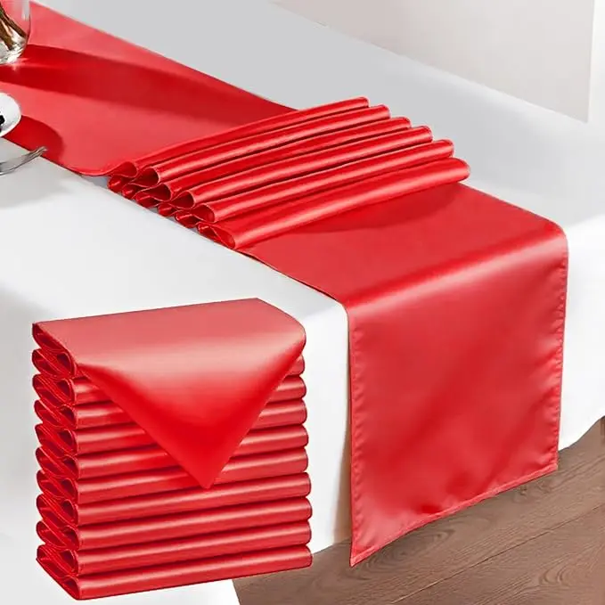 

4/6/10PCS Satin Silk Table Runner Red 12 X 108 Inch Long Table Runner for Wedding Banquet Graduations Birthday Party Decoration