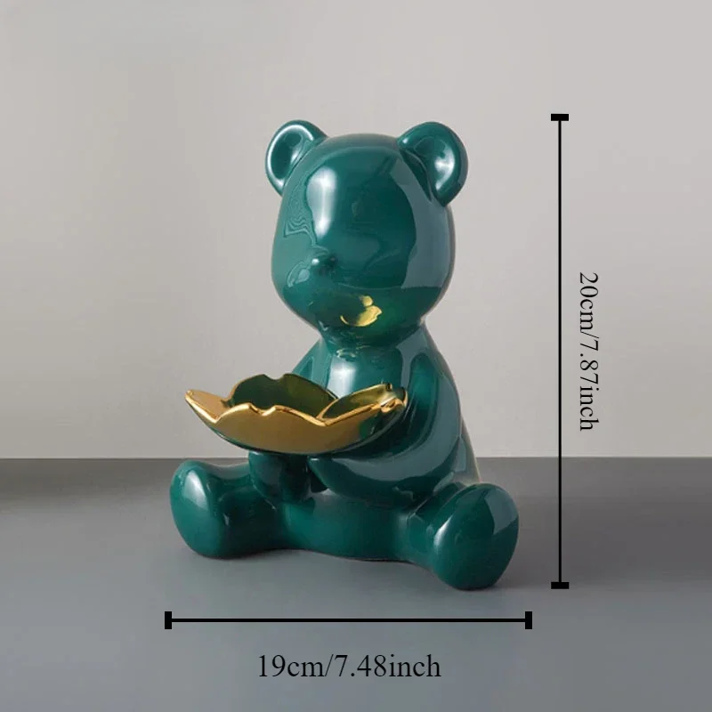 3D Ceramic Bear Figurine Home Decoration Animal Statue Keys Storage Shelf Modern Room Sculpture Table Decor  Statues