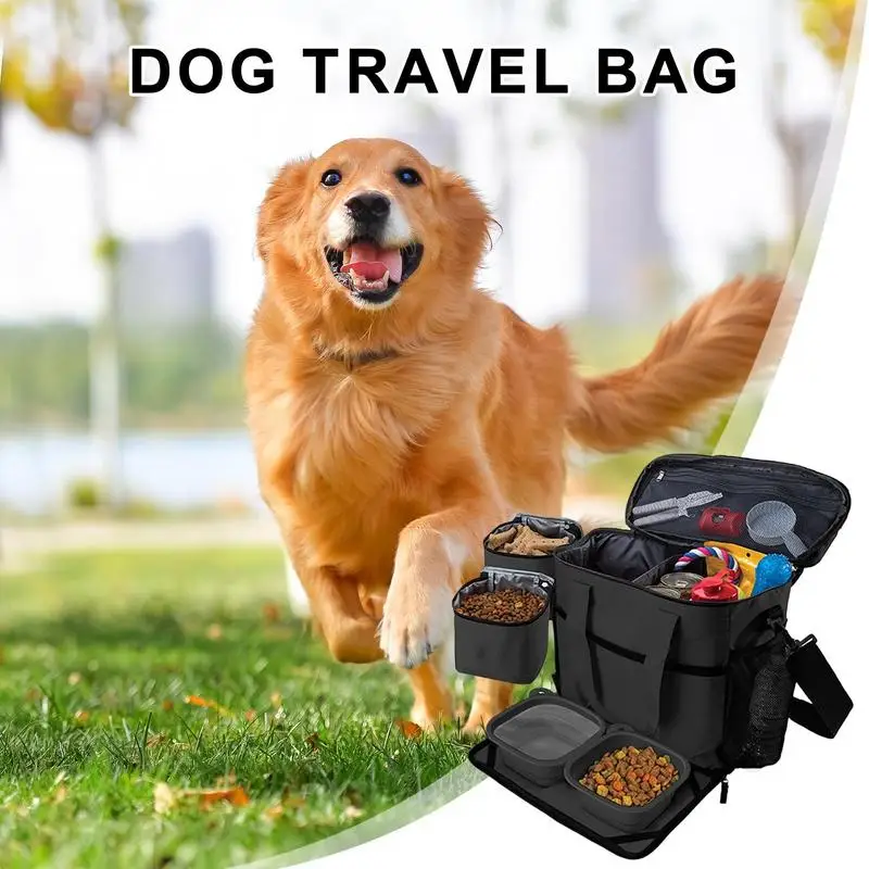 Travel Dog Bag Pet Travel Bag Kit Dog Carrier Travel Pet Travel Organizer Backpack With 2 Food Storage Containers And Bowls