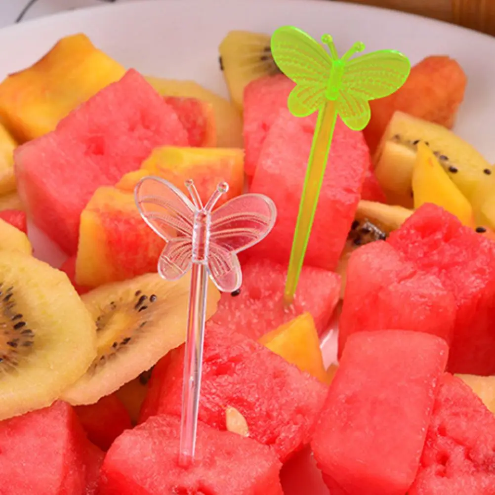

200 Pcs Plastic Fruit Picks Cartoon Animal Cupcake Toppers Long Handle Dessert Decor Fruit Forks Kitchen Barware Set