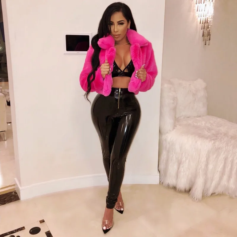 

ZEMOREXMZ повседневные женские пальто из искусственного меха с длинным рукавом, пушистая укороченная куртка с открытой строчкой, пушистое пальто размера плюс XXL, уличная одежда