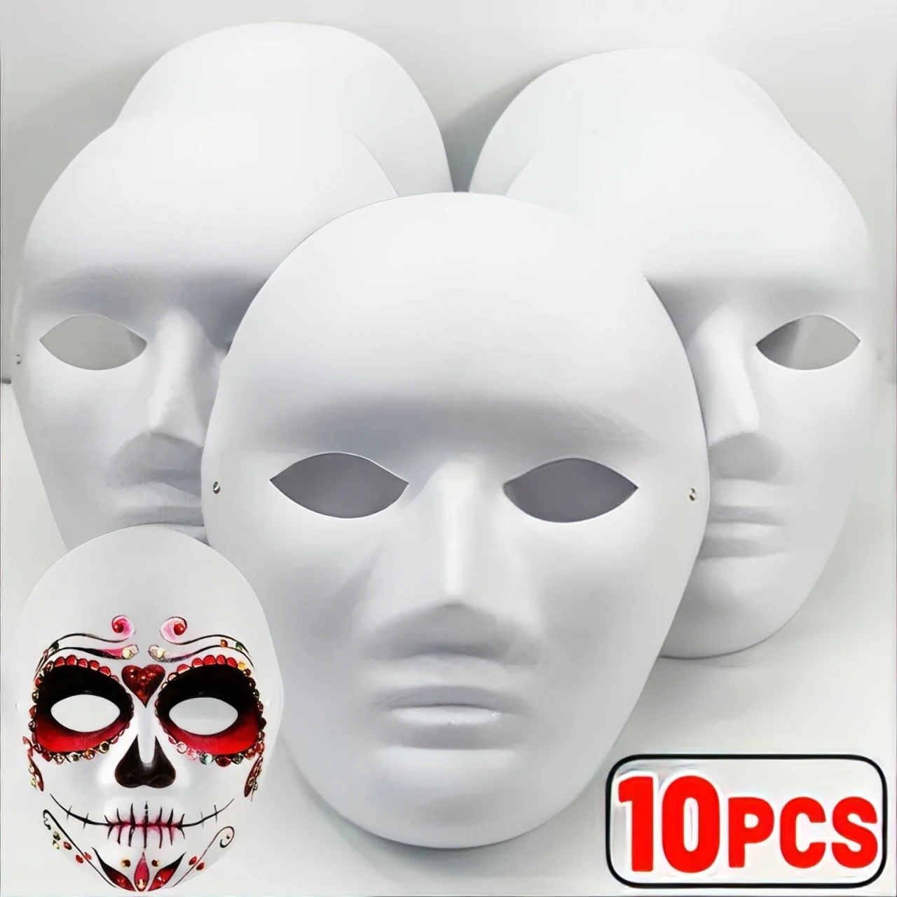 

1/10pcs Paper Mache Masks White DIY Full Face Masks Paintable Paper Mask for Halloween