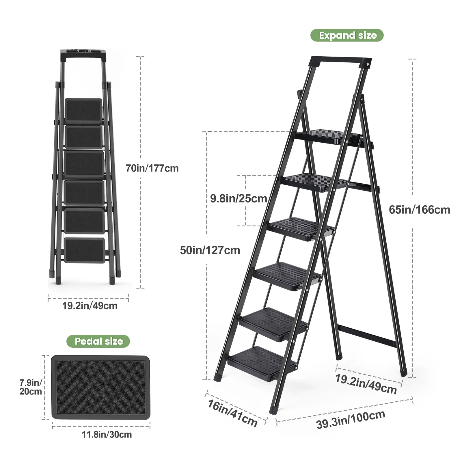 Step Ladder 6 Step Folding, Ladders for High Ceilings, Tall Closet, Cabinet, Lightweight Step Ladder with Anti-Slip Foot