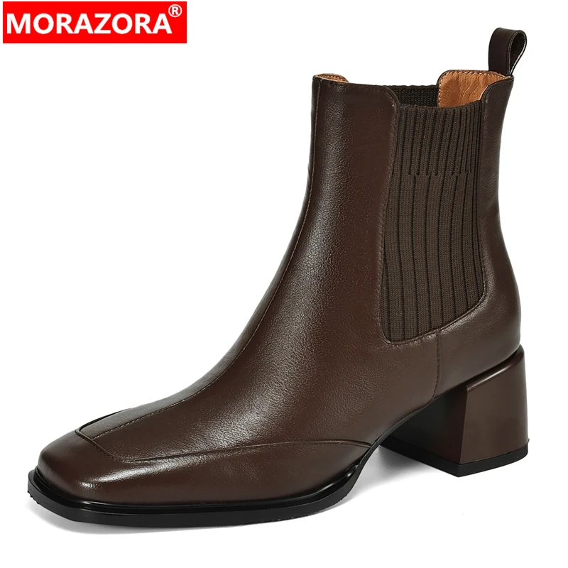 

MORAZORA/2026, новые ботинки из натуральной кожи, женские ботинки на массивном каблуке, осенне-зимние ботинки «Челси», модные женские ботильоны