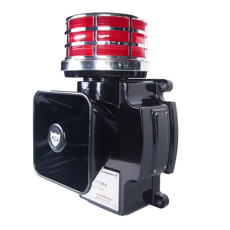High-Powered Black Crane Warning Alarm System with Audible Sound and Visual Light Signals