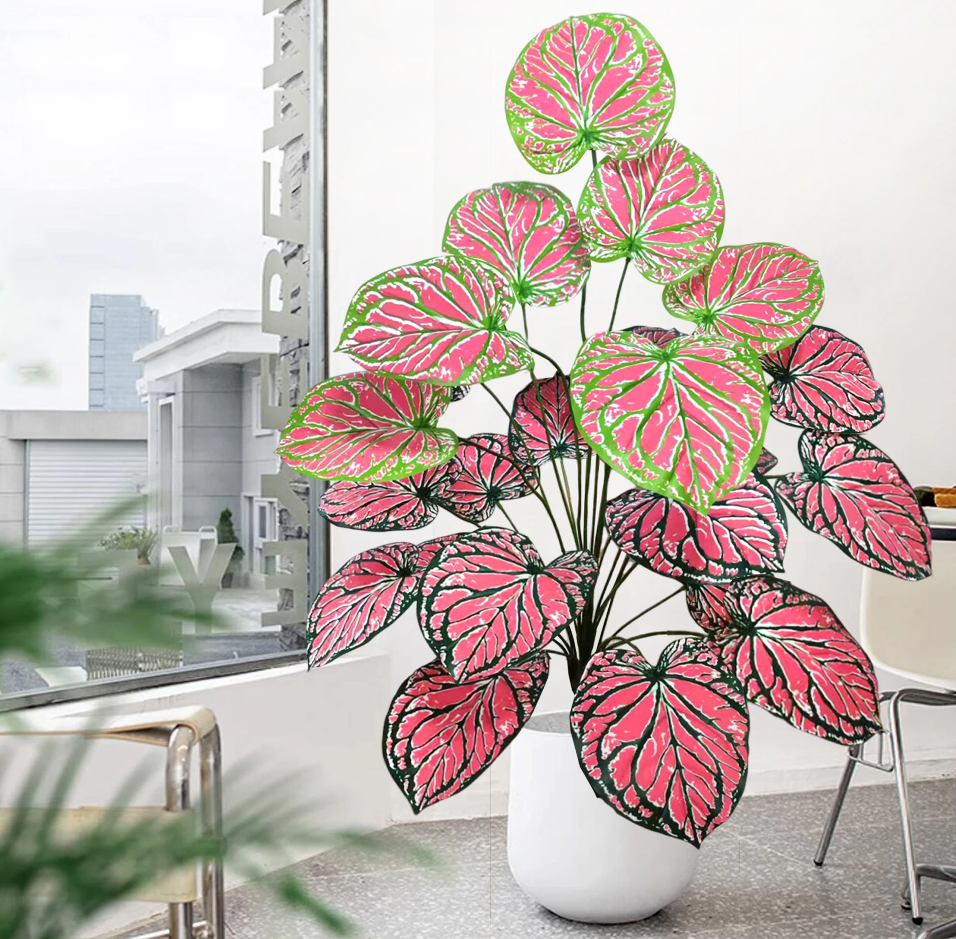 105cm Artificial Dark Red Alocasia Leaf Monstera Green Plants for Home Garden Room Office Decoration