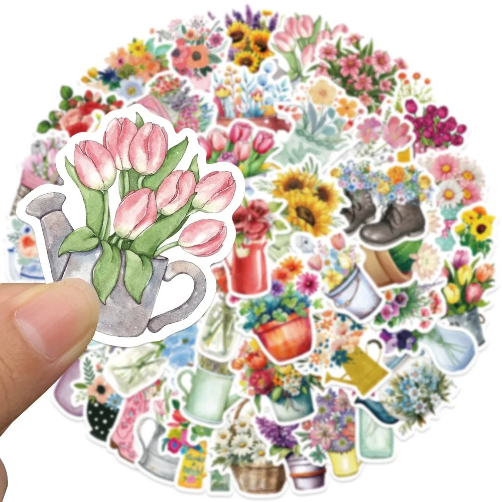 10/50Pcs Ins Style Fresh Bottle Potted Plant Flower Stickers Aesthetic DIY Laptop Guitar Luggage Waterproof Graffiti Sticker Toy