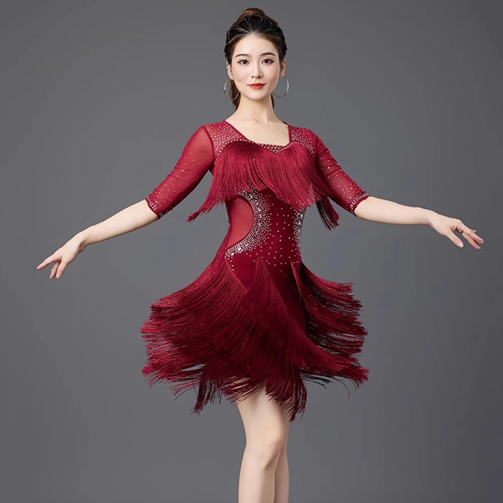 Costumi da ballo latino viola Costumi con nappe da donna Sala da ballo Salsa Abiti da palcoscenico Rumba Abiti con frange