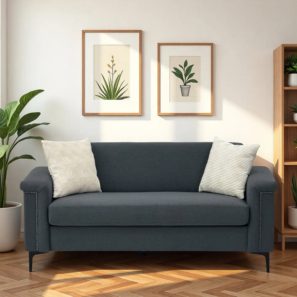 PINGGO 2-Sitzer-Sofa im nordischen Stil, feiner Leinenstoff, Massivholzrahmen, stabile Eisenbeine, 174 x 72 x 82 cm, Wohnzimmermöbel – Detail 28