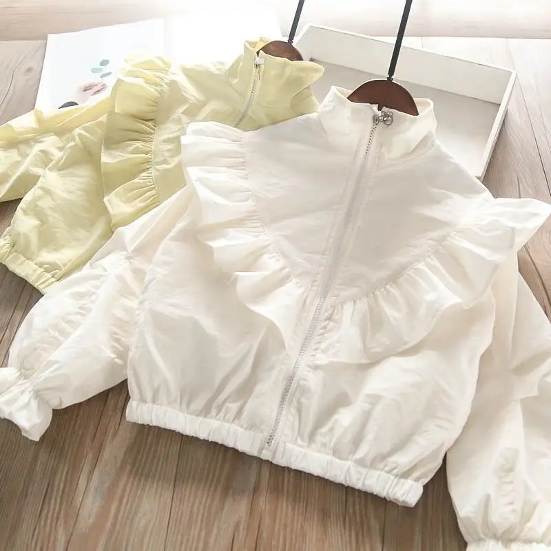 Spring Autumn Girls' Ruffled Standing Collar Shirt Children's 2026 Fashion Solid Color Long Sleeve Top Blouse for Girls 2-10Y