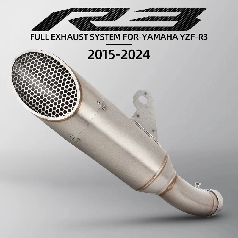 

Slip-On Exhaust Muffler with Mesh, Mid & Tail Link Pipe for YAMAHA YZF R3, Connects to Stock Header Tube