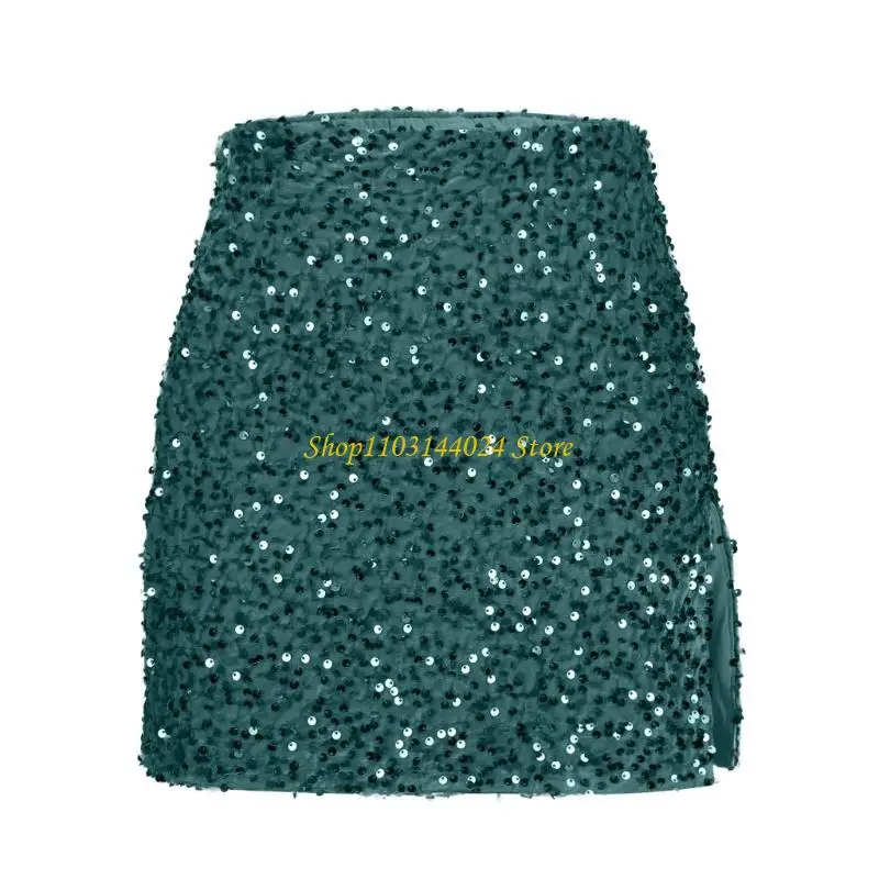 N5KE Women's Sequin Skirt High Waist Bodycon Split Mini Skirts Night Out Party