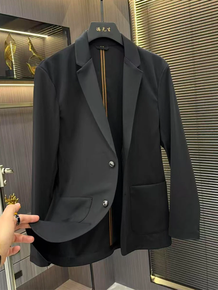 

Business Casual Slim Fit Black Jacket Men's Fashion Spring Outerwear Classic Plain Style Versatile Leisure Urban Menswear